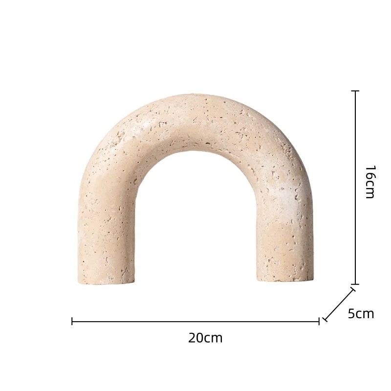 Afralia™ Marble Geometric Arch Sculpture: Elegant Yellow Cave Stone Ornament for Living Room.