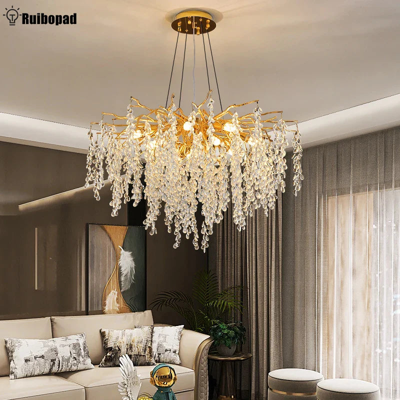 Afralia™ Gold Crystal Grapes Chandelier for Dining Living Room Bedroom