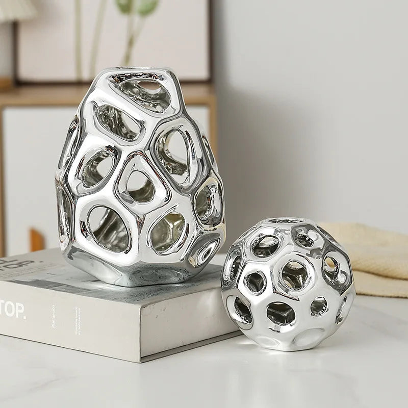 Afralia™ Geometric Golden Hollow Abstract Sphere Sculpture Decor for Home