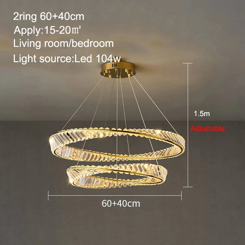 Afralia™ Gold Crystal Ring Chandelier with Dimmable LED for Living Room and Bedroom