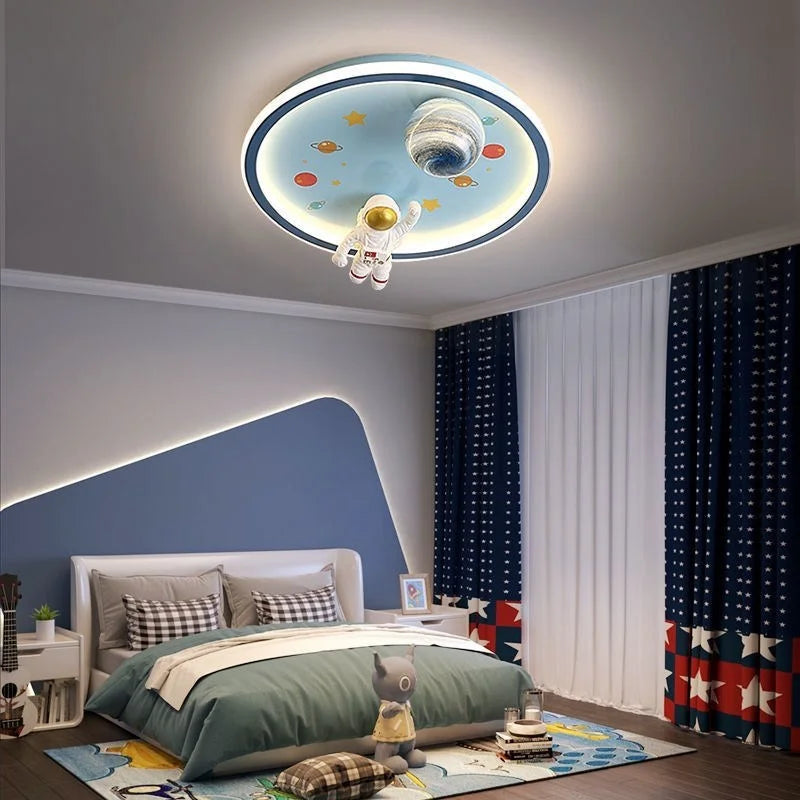 Afralia™ Blue Space LED Cartoon Chandelier for Kids Room Ceiling Lights disco