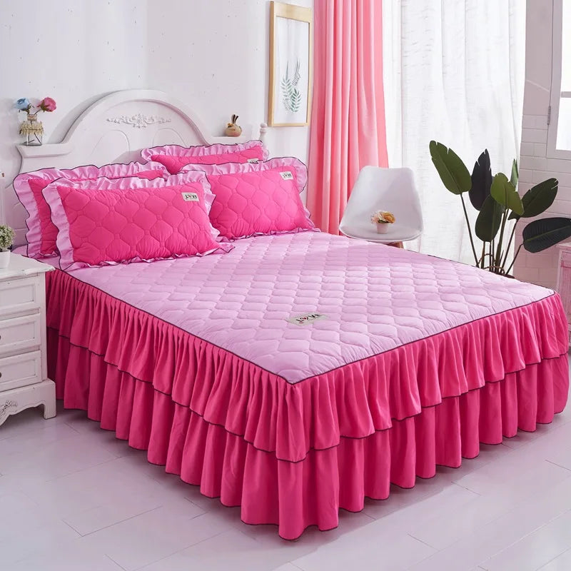 Afralia™ Mixed Color Single Bed Skirt Mattress Cover Quilted Anti-Slip Dustproof Topper