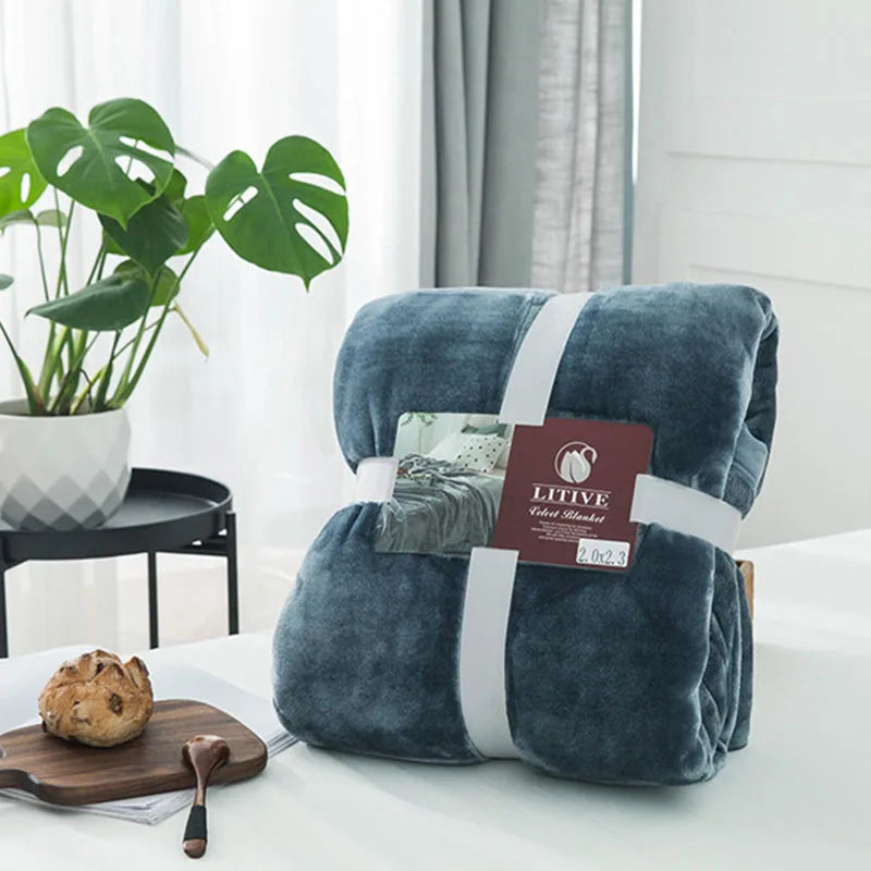 Afralia™ Nordic Solid Flannel Blanket - Warm Queen King Size Bedspread for All Seasons