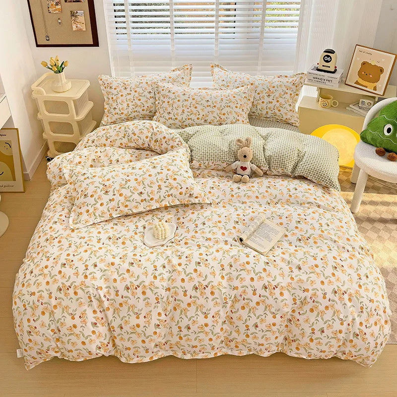 Afralia™ Aloe Cotton Printed Bed Sets 4Pcs Soft Cozy Bedding Set for Adults