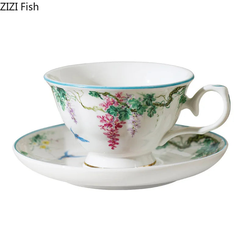 Afralia™ Green Vine Flower Porcelain Coffee Mug Set for Dining and Tea