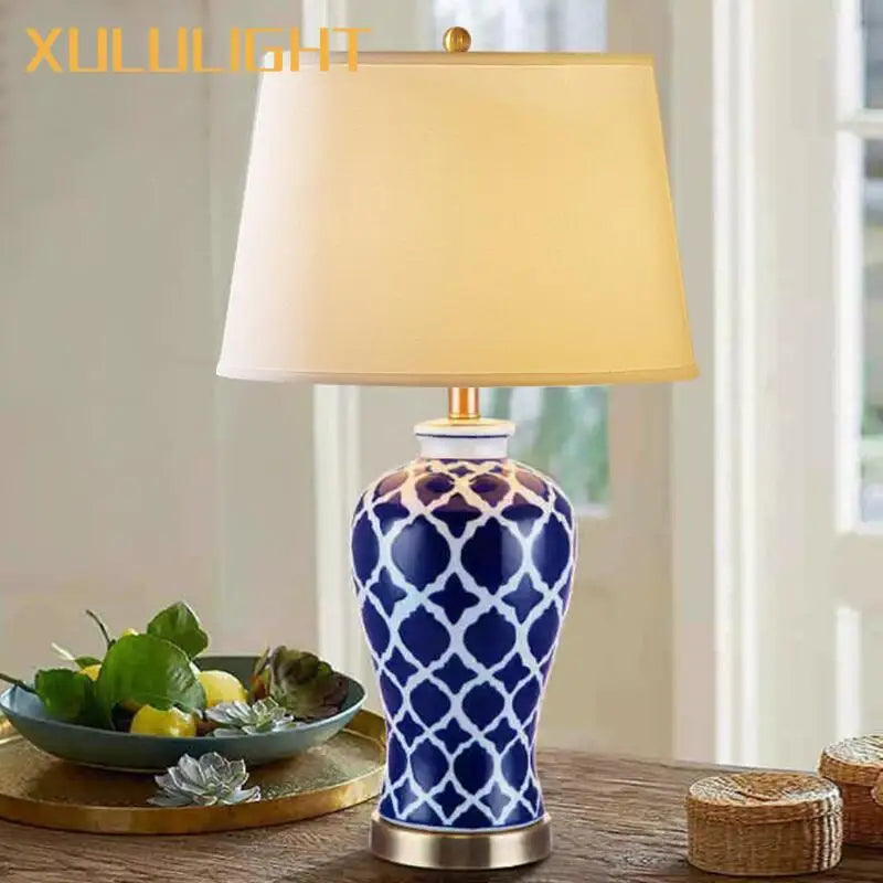 Afralia™ Blue Ceramic Bedside Table Lamp