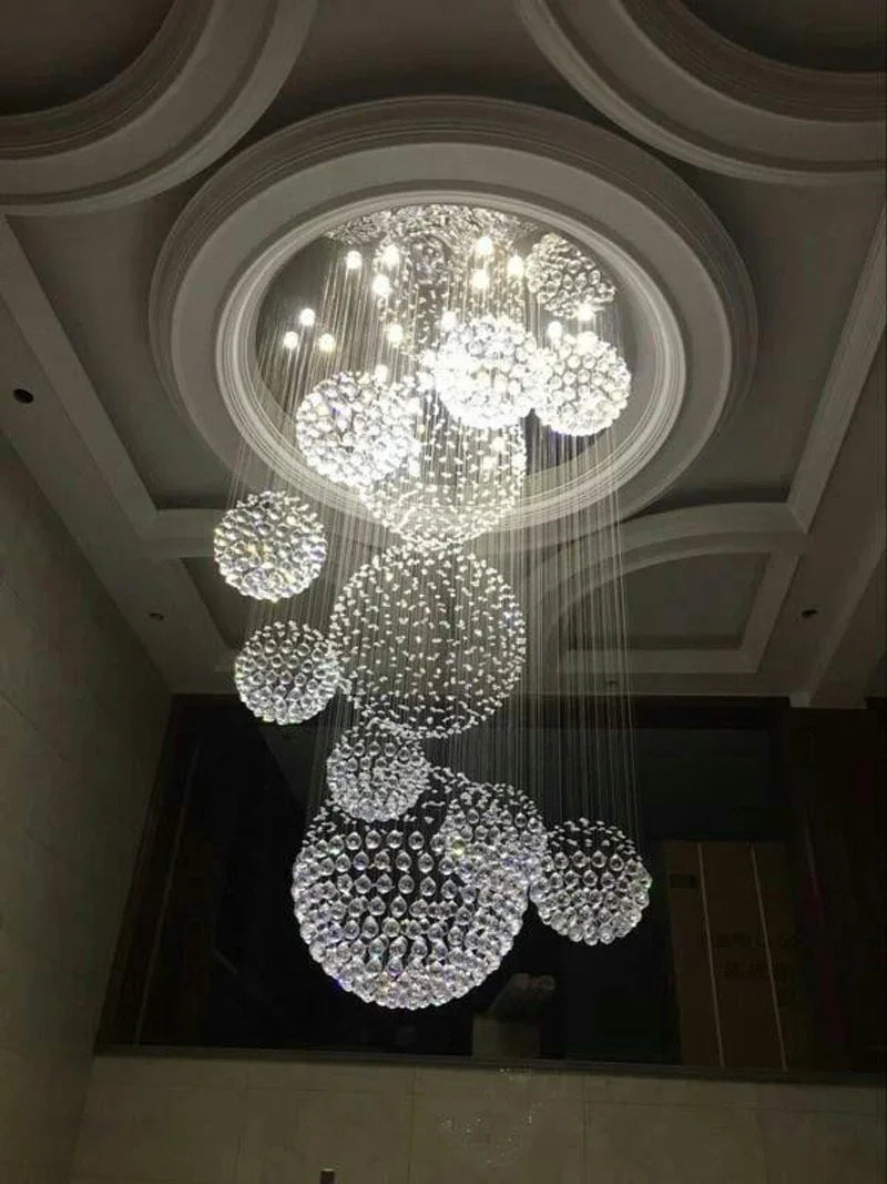 Afralia™ Modern Large Crystal Ball LED Chandelier for Staircase and Living Room