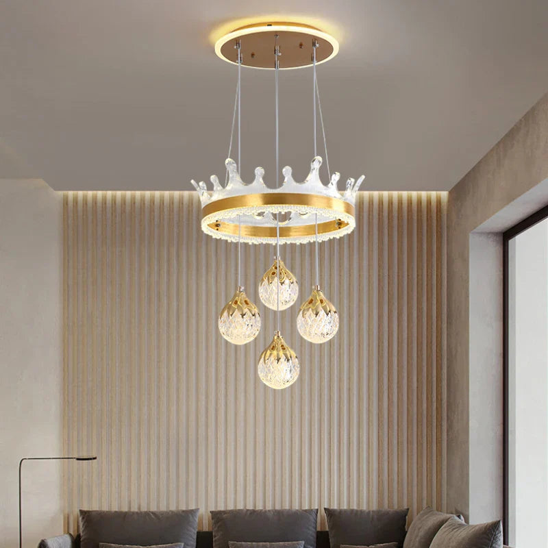 Afralia™ Scandinavian Luxury LED Crown Chandelier for Modern Dining Table