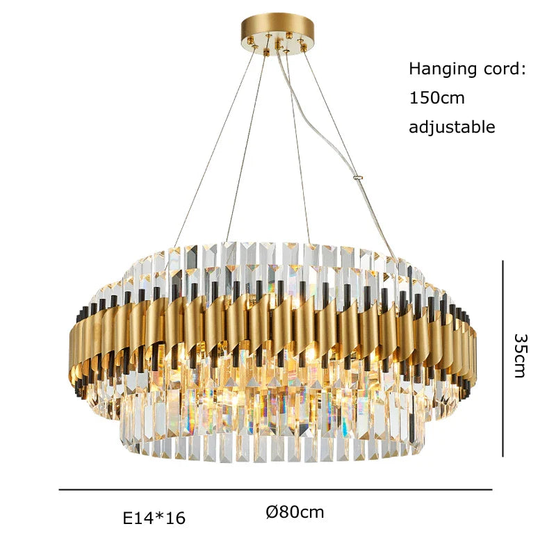 Afralia™ Gold Crystal Chandelier LED Ceiling Pendant Light - Luxurious Living Room Decor