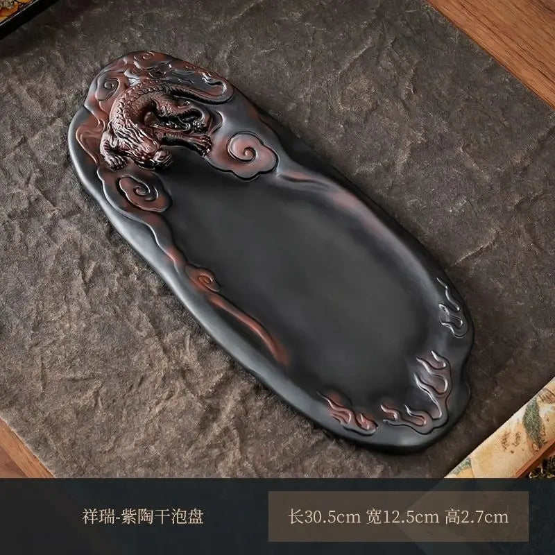 Afralia™ Purple Pottery Kung Fu Tea Tray - Chinese Retro Style Tea Brewing Table