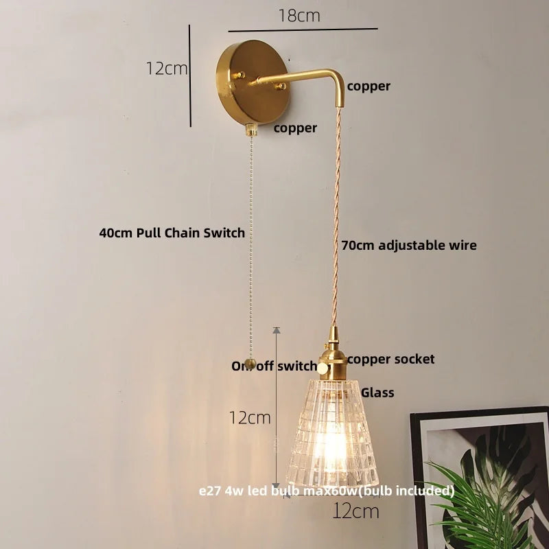 Afralia™ Clear Glass LED Wall Light with Pull Chain Switch for Modern Decor