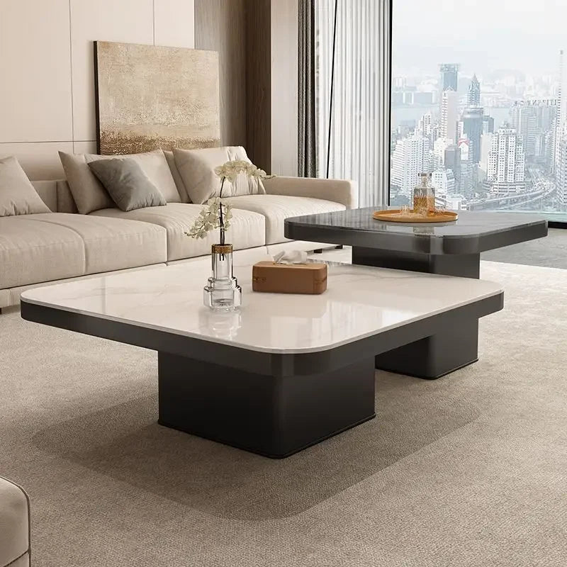 Afralia™ Living Room Coffee Table Set Rock Square Modern Minimalist Black Combination.