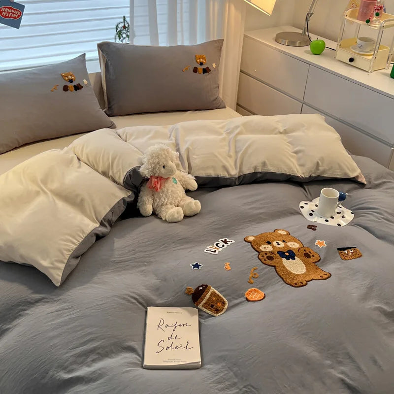 Afralia™ Cartoon Pattern Embroidered Bedding Sets: Cozy, Soft, and Breathable for Kids and Adults