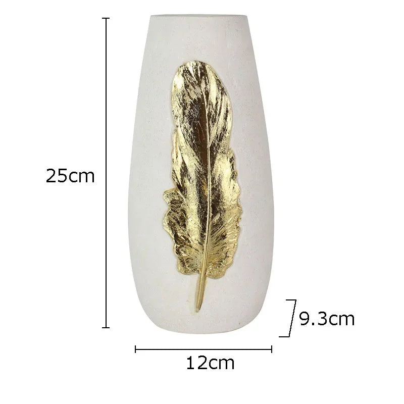 Afralia™ Gold Feather Vase & Artificial Flowers Set - Modern Home Decor