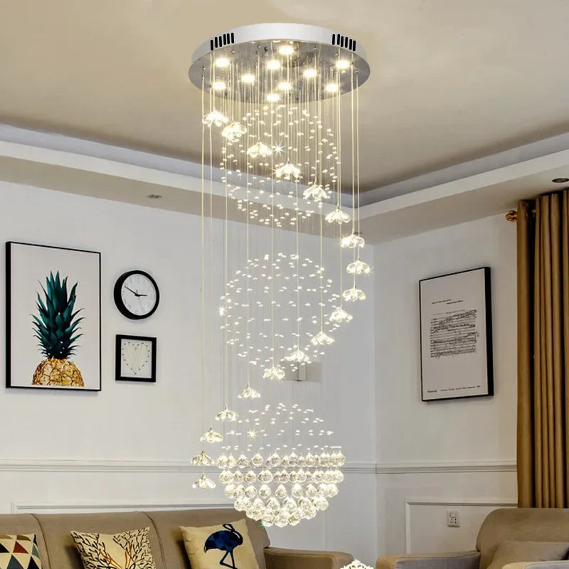 Afralia™ Elegant Crystal Chandeliers for High Ceiling Living Room Foyer Staircase Lighting