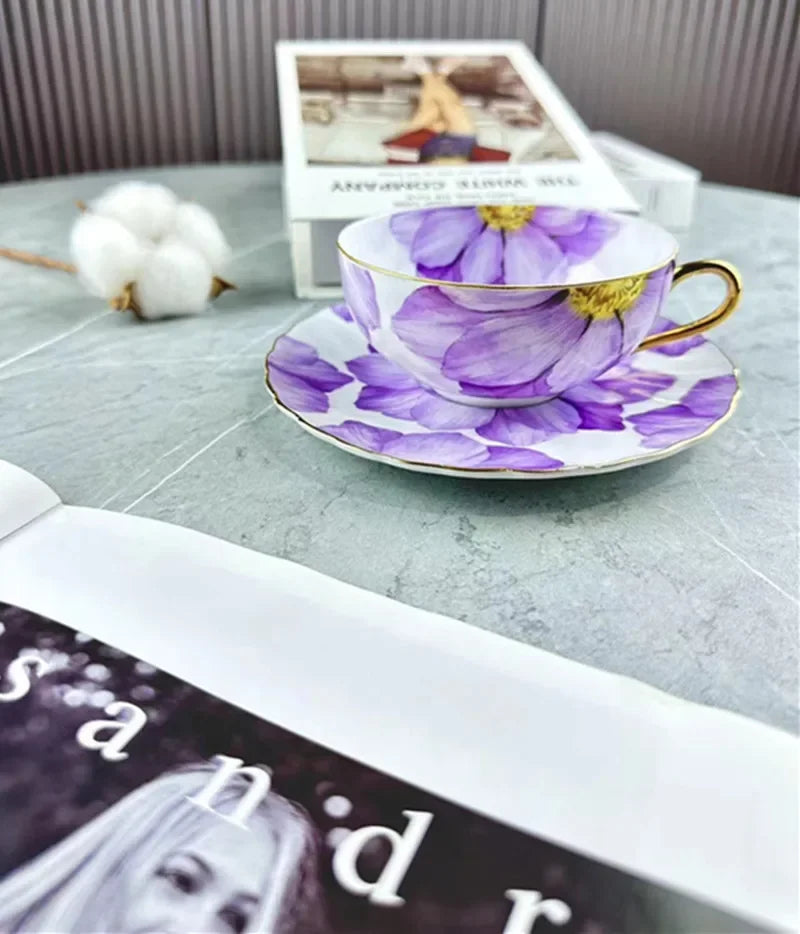 Afralia™ Multicolour Rose Flower Ceramic Cup&Saucer Set for Dining Table and Coffee
