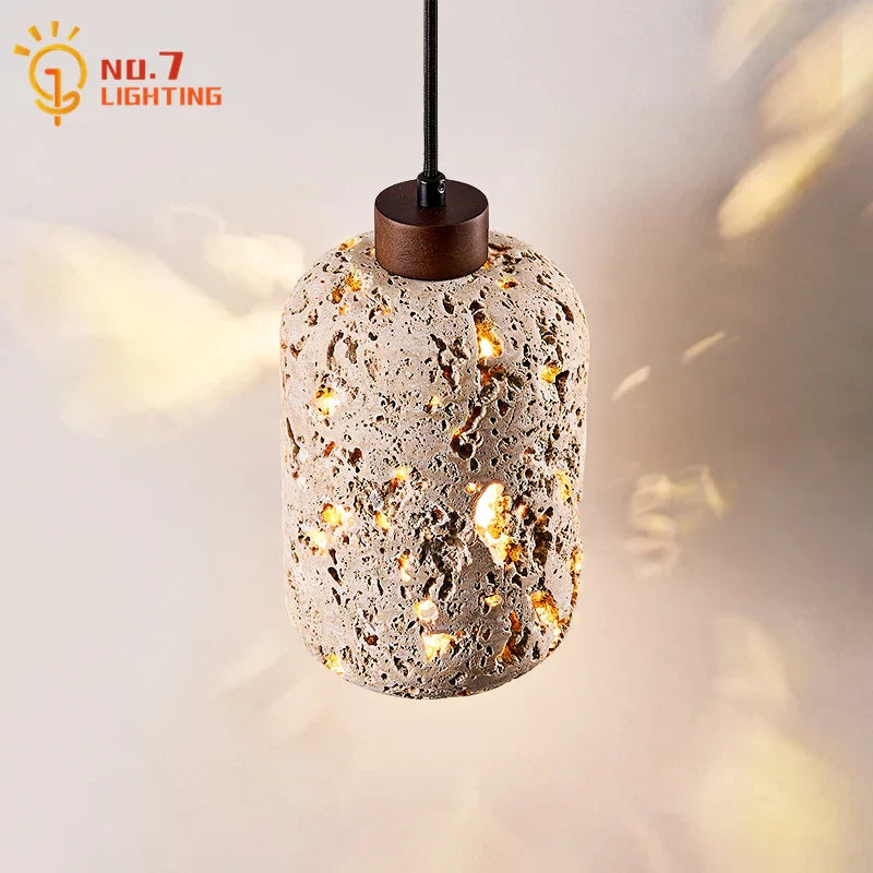 Afralia™ Wabi-sabi Travertine Pendant Lights LED E27 Modern Hanging Lamp for Bedroom Living Room