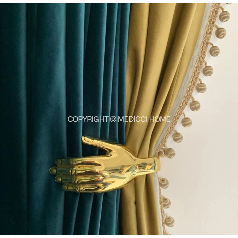 Afralia™ Retro Golden Hand Curtain Hooks: Creative Wall Arts Pair