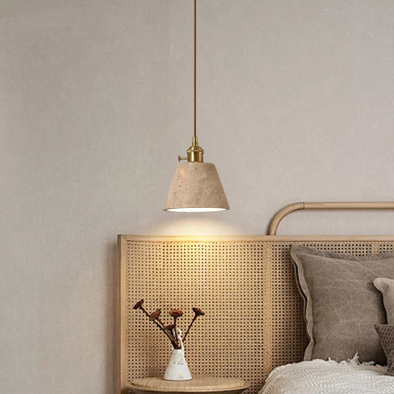 Afralia™ Vintage LED Copper Pendant Light for Bedside, Bar, Living Room - Yellow Travertine