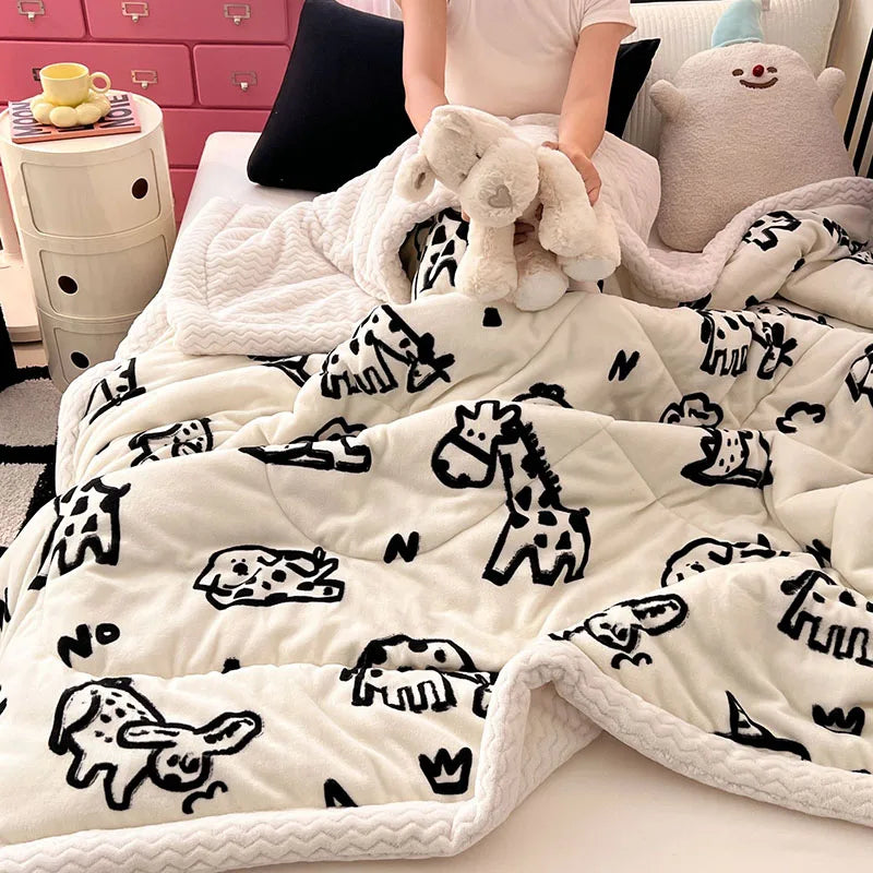 Afralia™ Plush Velvet Lamb Wool Blanket - Cozy 3-Layer Warmth for Home, Adults