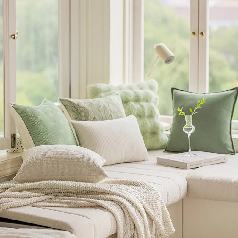 Afralia™ Nordic Minimalist Jacquard Pillow Covers in Cream White Green for Luxury Decor