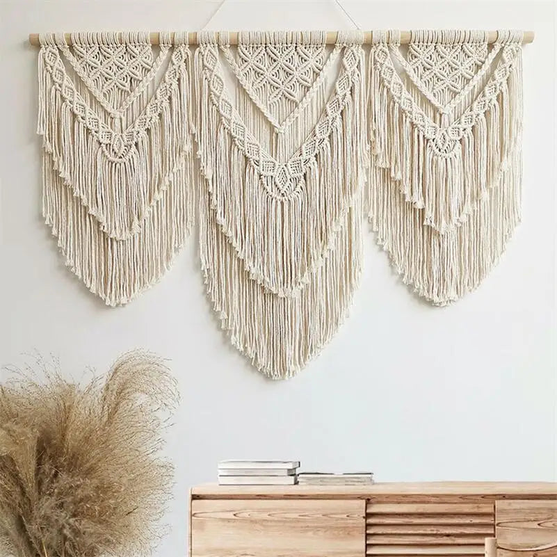 Afralia™ Boho Macrame Tassel Wall Hanging Tapestry with Wooden Stick