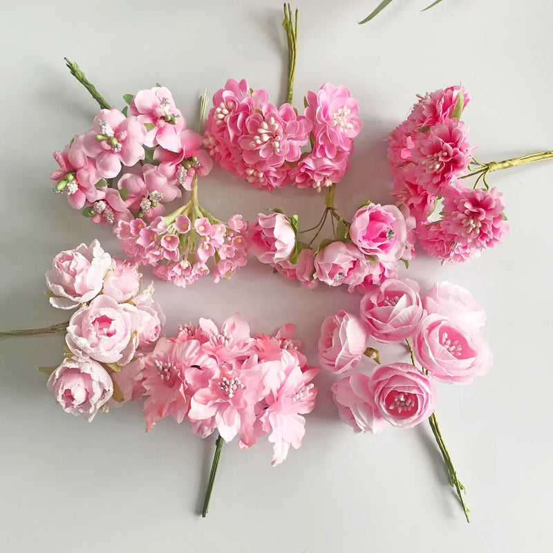 Afralia™ Pink Hybrid Flower Cherry Stamen Berries Bundle for DIY Cake Decor & Wreaths