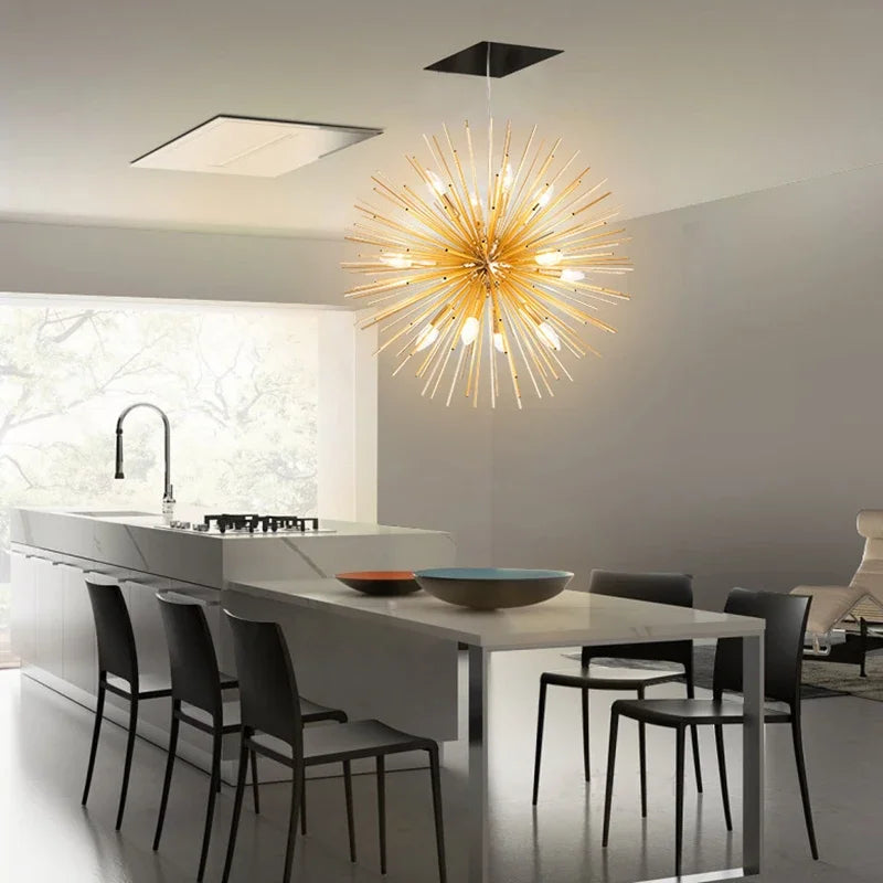 Afralia™ Metal Pendant Lamp Hanging Light: Dandelion Chandelier with E14 Bulb Slots