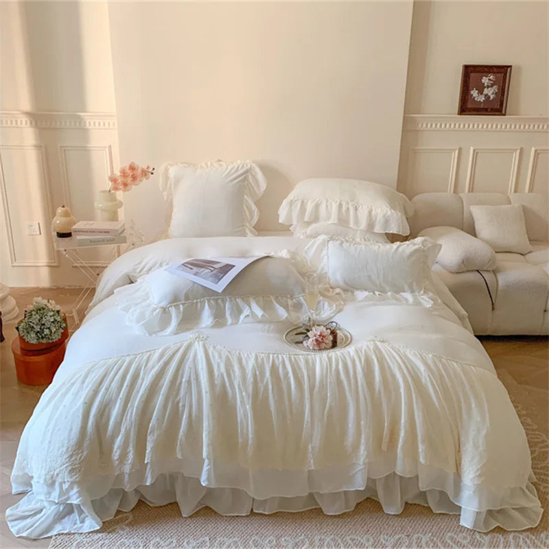 Afralia™ French Princess Velvet Bedding Set, Queen Size with Lace Ruffles