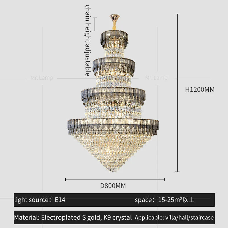 Afralia™ European Duplex Villa Crystal Chandelier Loft LED Light