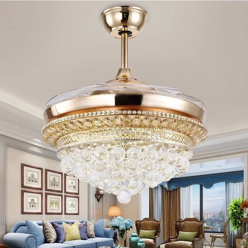 Afralia™ Crystal Remote Control Chandelier Ceiling Fan Light