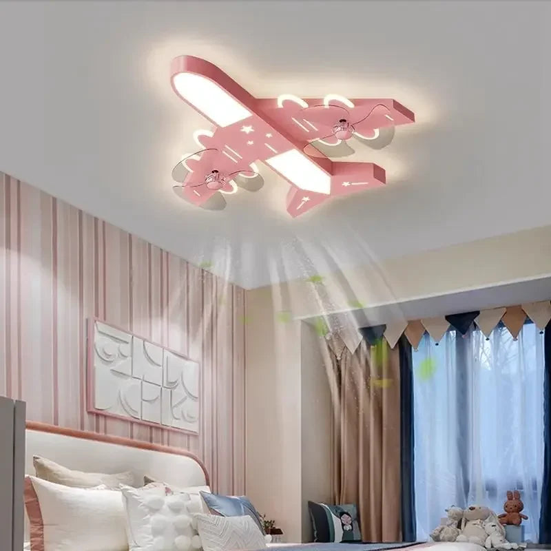 Afralia™ Kids Room Airplane Ceiling Fan Light Fixture