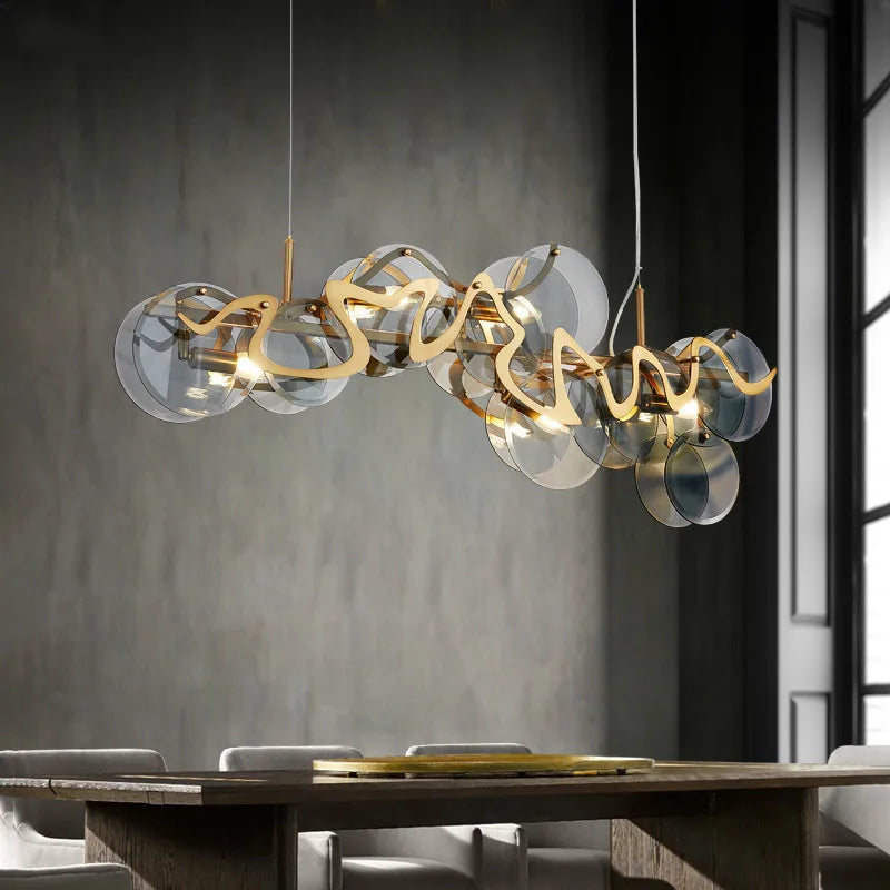 Afralia™ Glass Lustre Gold Iron Pendant Light for Modern Dining Room