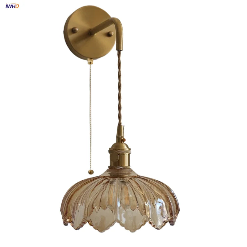 Afralia™ Vintage Amber Coffee LED Wall Lamp Sconce with Adjustable Wire - 70cm
