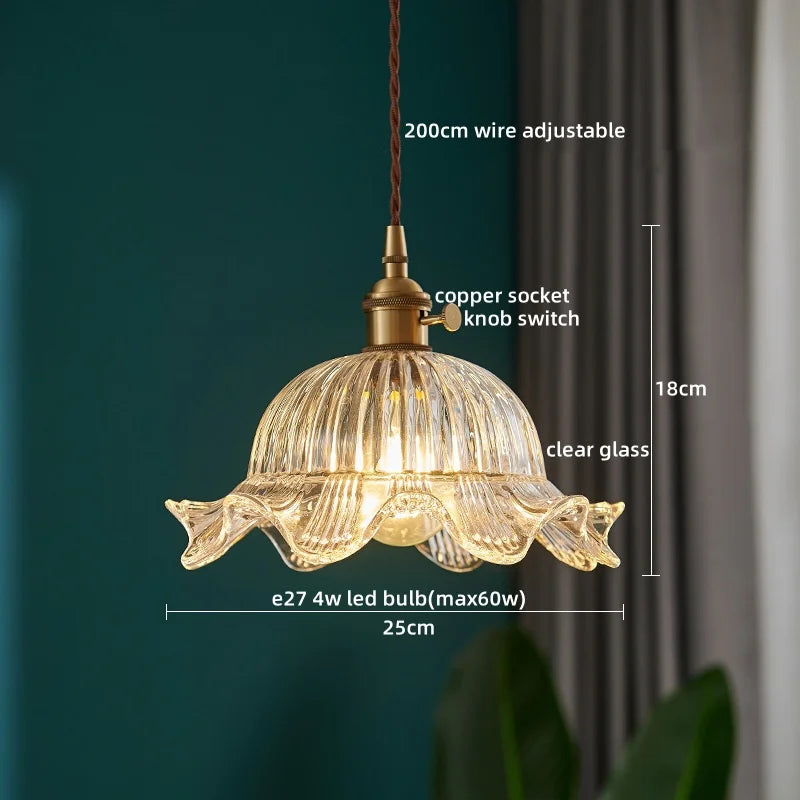 Afralia™ Japanese Style LED Pendant Lamp Copper Glass Hanging Light Fixtures