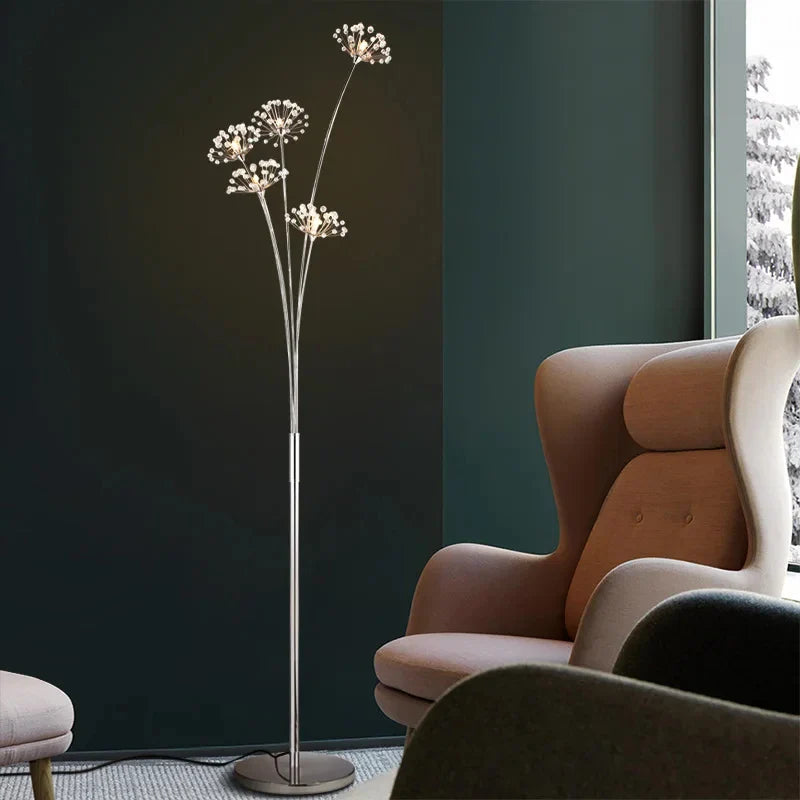 Afralia™ Crystal Dandelion LED Floor Lamp for Living Room Bedroom Decor