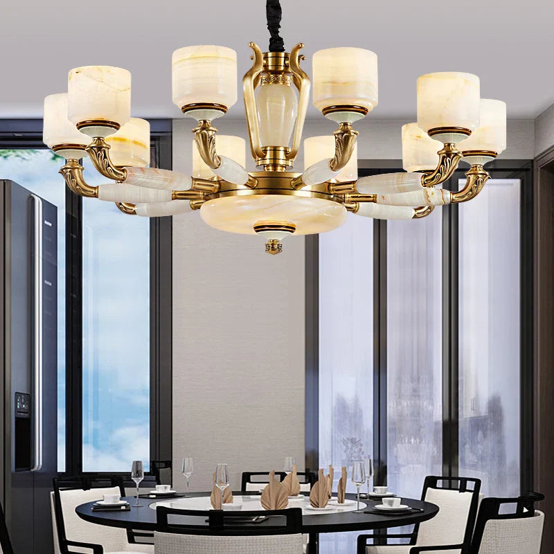 Afralia™ Zinc Alloy European Chandelier with Natural Jade Accent for Villa Living Room