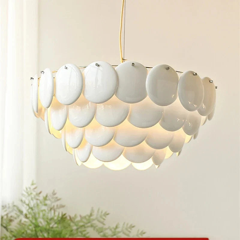 Afralia™ White Ceramic Chandelier: Danish Design Hanging Lamp for Home Decor & Dining