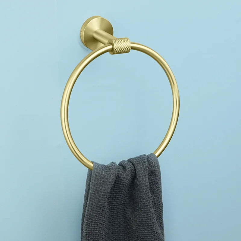 Afralia™ Gold Hardware Set: Towel Bar, Toilet Paper Holder, Robe Hook, Cup Hanger