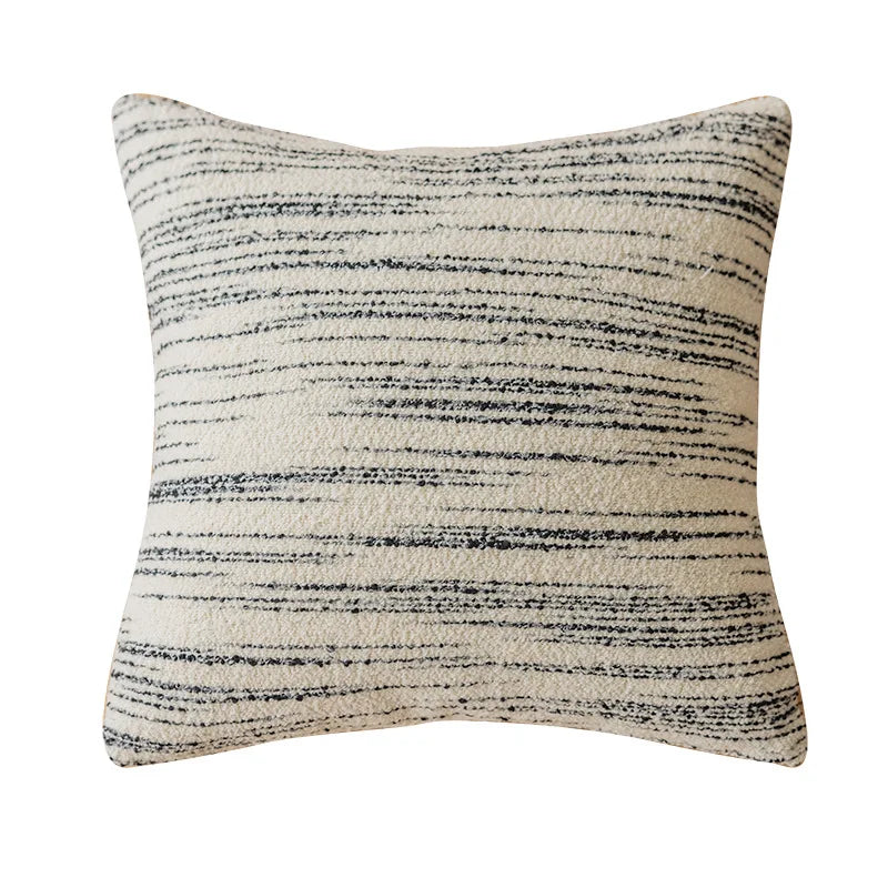 Afralia™ Comfort Woolen Pillow Cover Beige Black Striped 45*45 Luxe Plush Home Décor