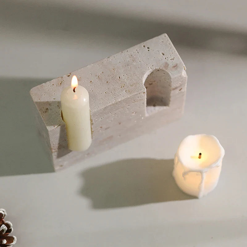 Afralia™ Travertine Stone Taper Candle Holder for Home Decor and Table Centerpiece