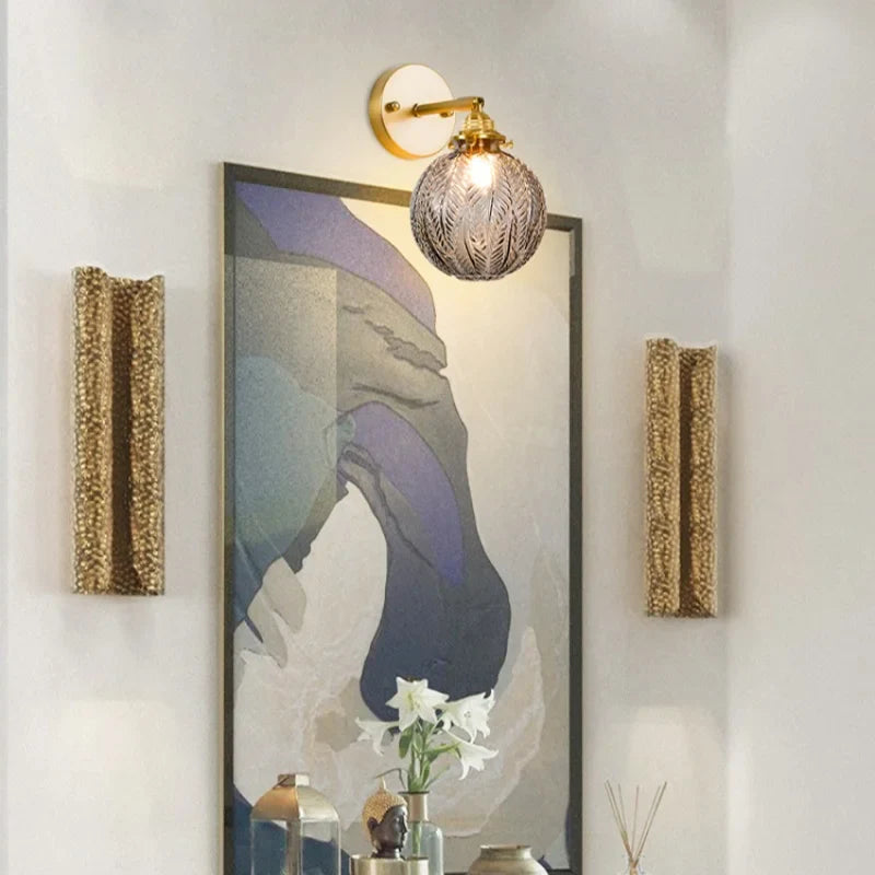 Afralia™ Grey Glass LED Wall Lamp Bedroom Living Room Loft Modern Copper Wandlamp