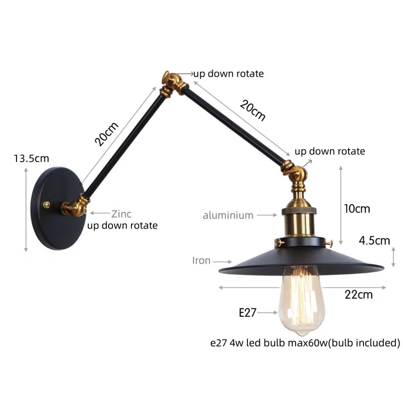 Afralia™ Rustic Vintage LED Wall Lamp with Pull Chain Switch for Stair, Restaurant, Bedroom
