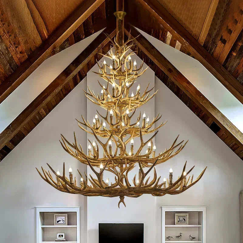 Afralia™ Antler Deer Chandelier: Rustic Resin Hanging Lamp for Living Room & Loft