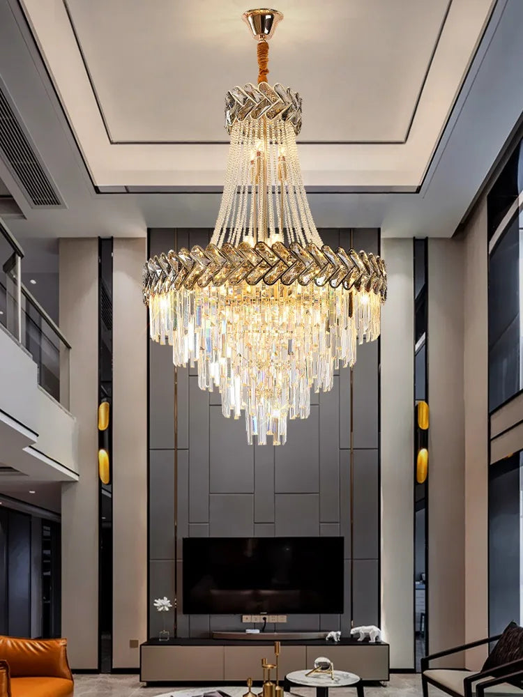 Afralia™ Crystal Chandelier: Modern European Duplex Villa Living Room Luxury Hollow Stair Light