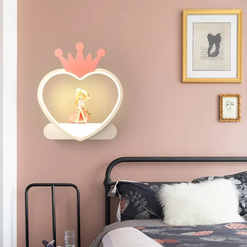 Afralia™ Nordic Heart Crown Wall Lamp for Princess Children's Room, Aisle, Bedroom - Strawberry Girl Ornament