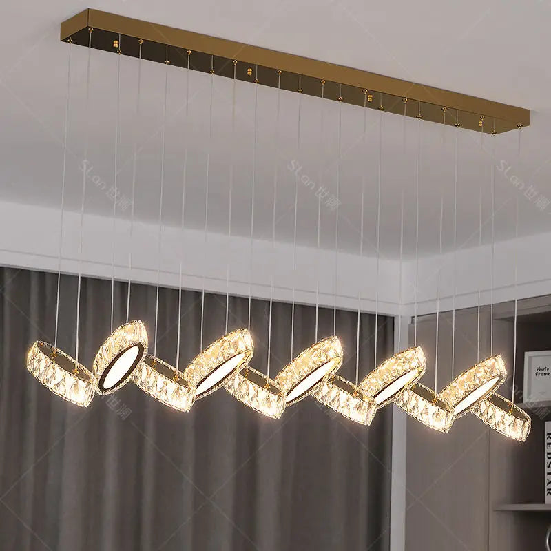 Afralia™ Crystal Chandelier Stair Pendant Light Living Room Interior Lighting