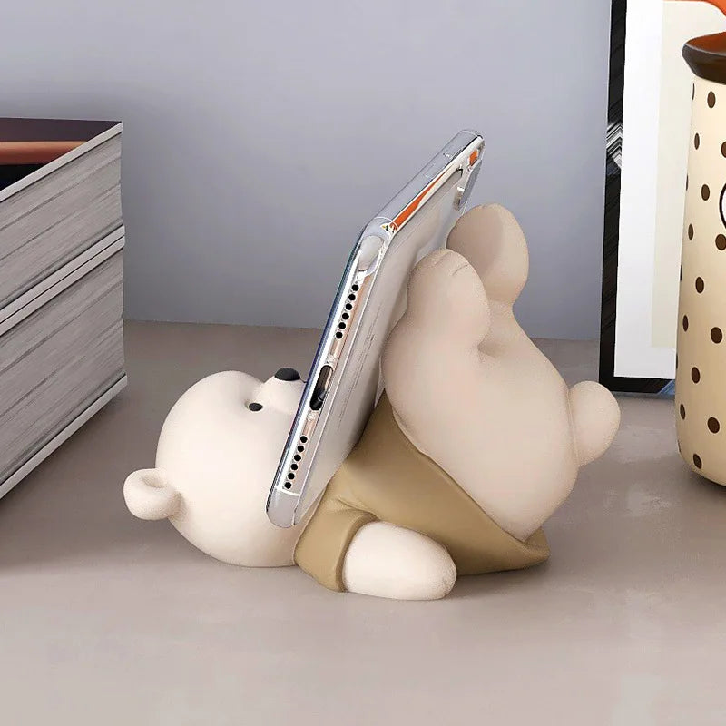 Afralia™ Bear Cellphone Stand: Cute Lying Bear Design, Desktop Ornament, Modern Animal Figure - Best Gift