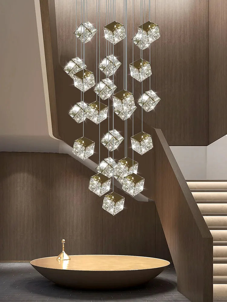 Afralia™ Crystal Modern Chandelier for Living Room Luxury Loft LED Lighting Staircase Chandelier