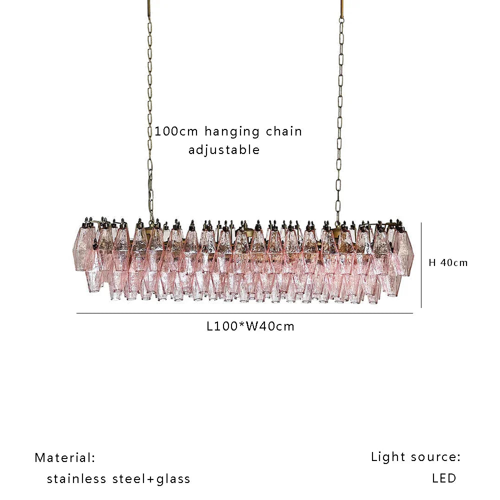 Afralia™ Rhombic Gray Pink Glass Chandelier: Modern Indoor Decorative Lighting Fixtures for Dining Room